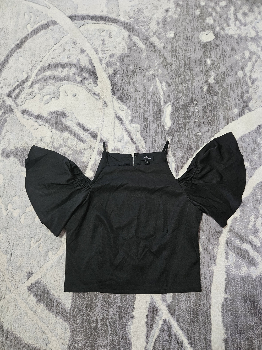 Milk And Honey Black Cold-Shoulder Puff-Sleeve Blouse Size M